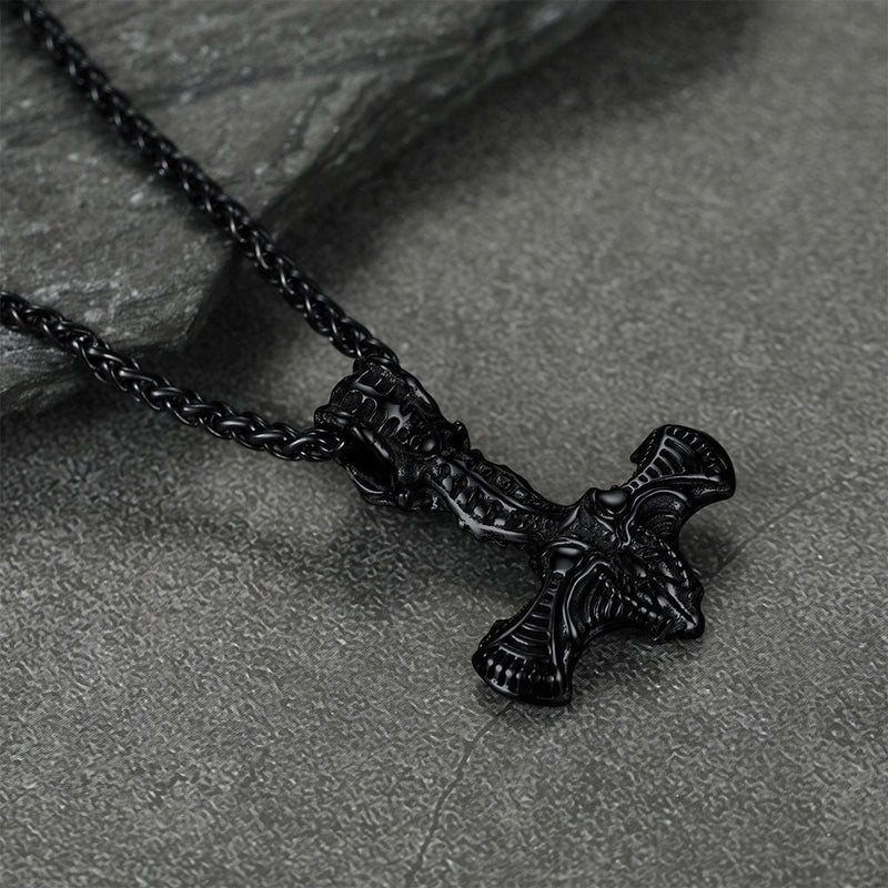 Viking Raven Thor's Hammer Mjolnir Necklace Pendant for