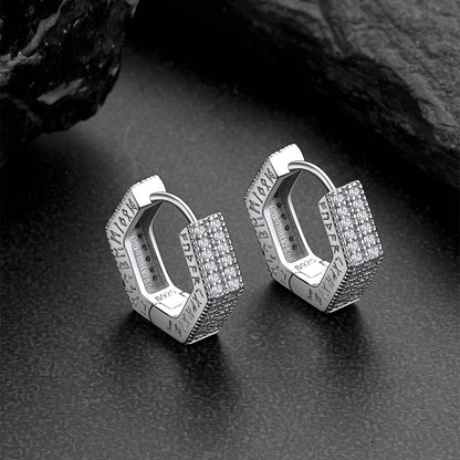 Hexagon Viking Diamond Hoop Earrings With Runes for
