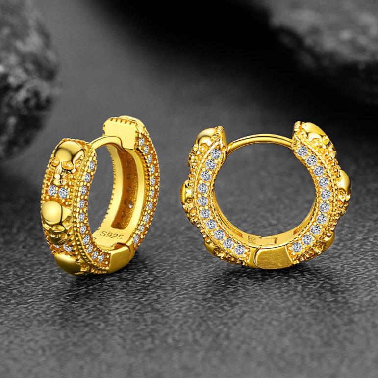 Cubic Zirconia Skull Huggie Hoop Earrings for
