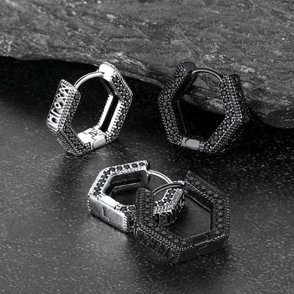 Viking Runes Hexagon Huggie Hoop Earrings for