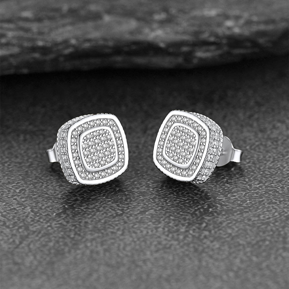 Sterling Silver Cushion Cut Diamond Stud Earrings for