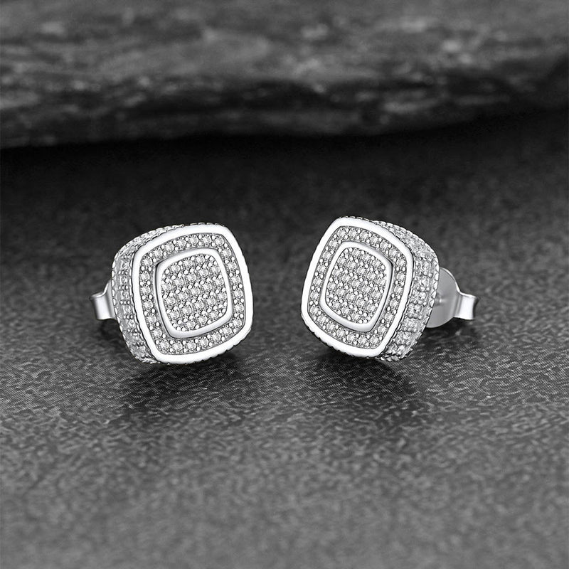 Sterling Silver Cushion Cut Diamond Stud Earrings for
