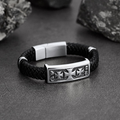 Christian Knights Templar Cross Leather Bracelet for