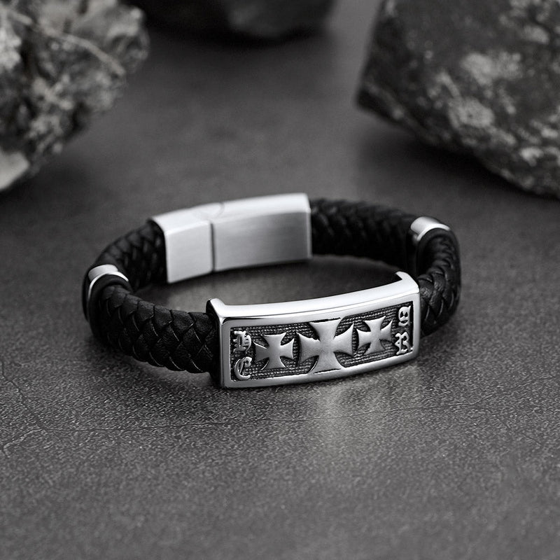 Christian Knights Templar Cross Leather Bracelet for