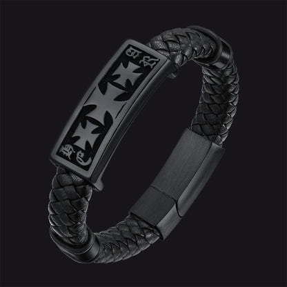 Christian Knights Templar Cross Leather Bracelet for