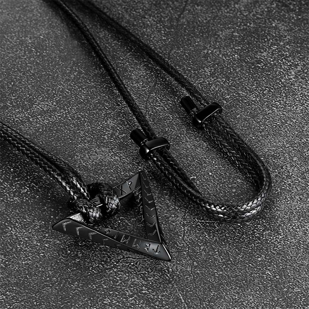 Viking Rune Mobius Triangle Pendant Necklace With Leather Chain