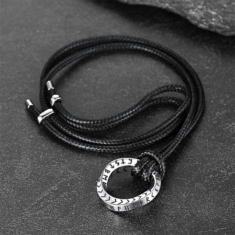 Viking Mobius Circle Leather Necklace Adjustable Leather Chain for