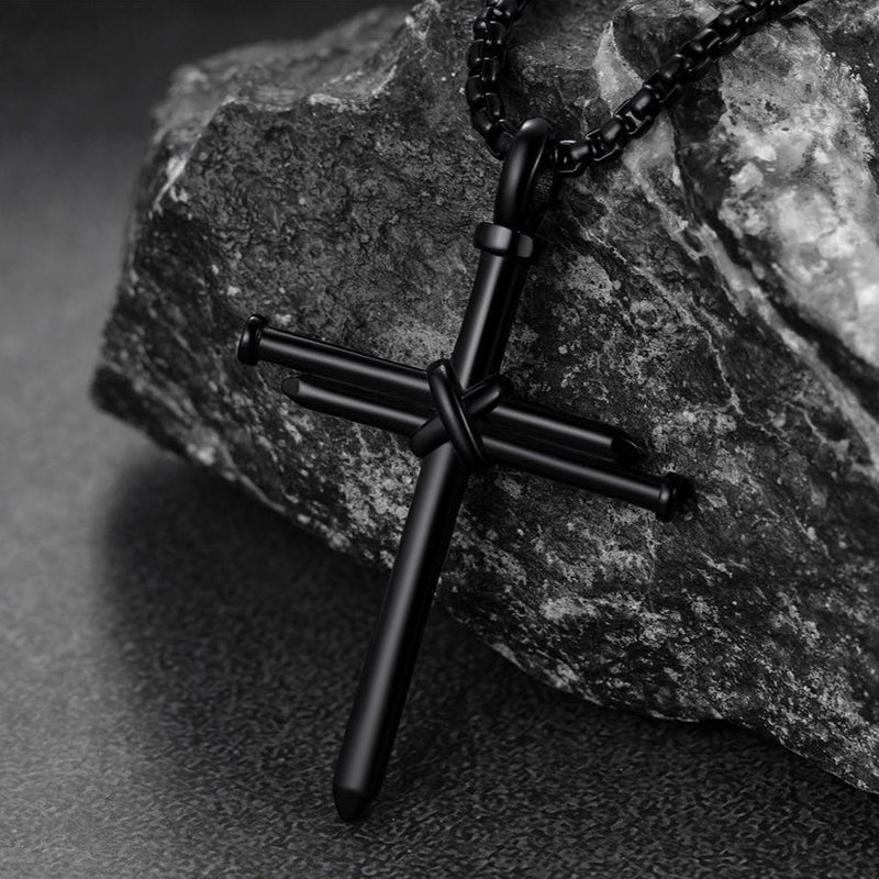 Christian Black Enamel Cross Necklace for