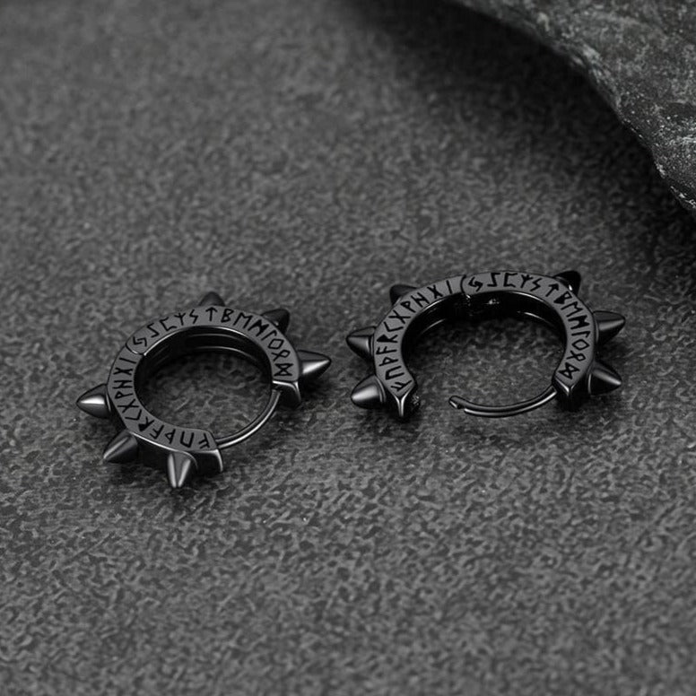Sterling Silver Rivet Hoop Earrings With Viking Runes for