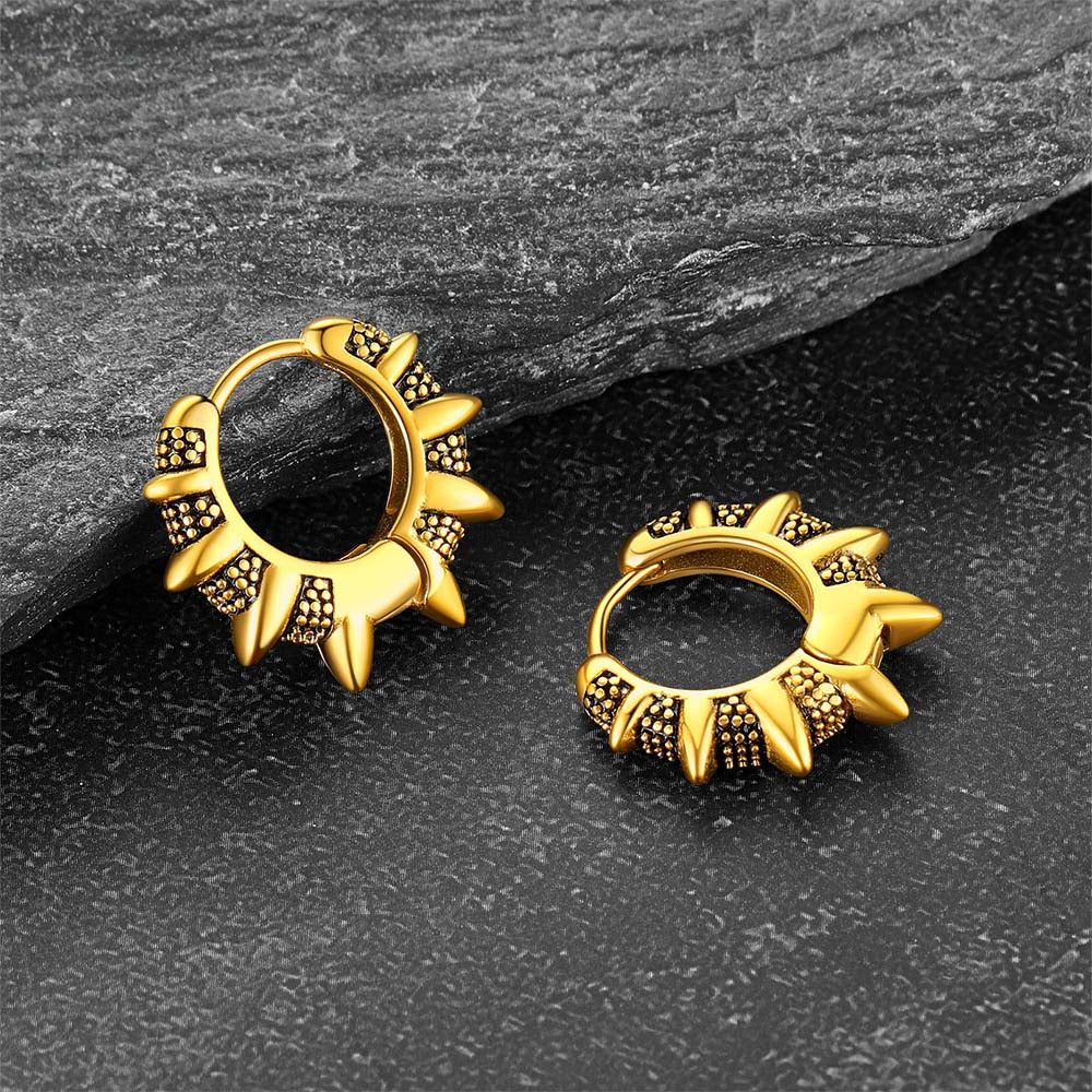 Punk Spikes and Rivets Huggie Hoop Earrings Piercing for