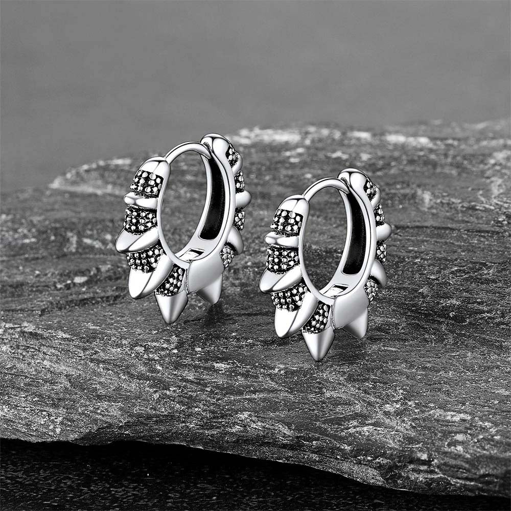 Punk Spikes and Rivets Huggie Hoop Earrings Piercing for