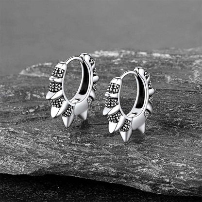 Punk Spikes and Rivets Huggie Hoop Earrings Piercing for