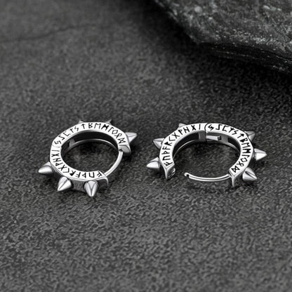 Sterling Silver Rivet Hoop Earrings With Viking Runes for