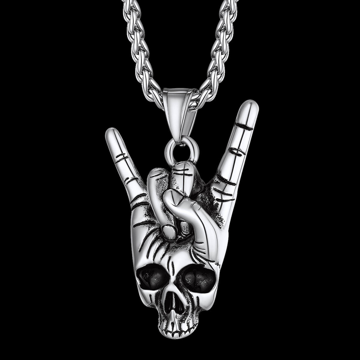 Rock Hand Skeleton Skull Necklace for