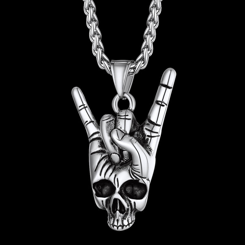 Rock Hand Skeleton Skull Necklace for