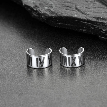 Sterling Silver Roman Numerals Non Pierced Ear Cuff Earrings Clip for