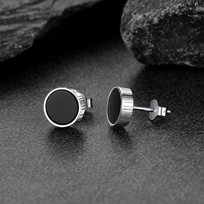 Roman Numerals Black Onyx Stud Earrings in Sterling Silver for