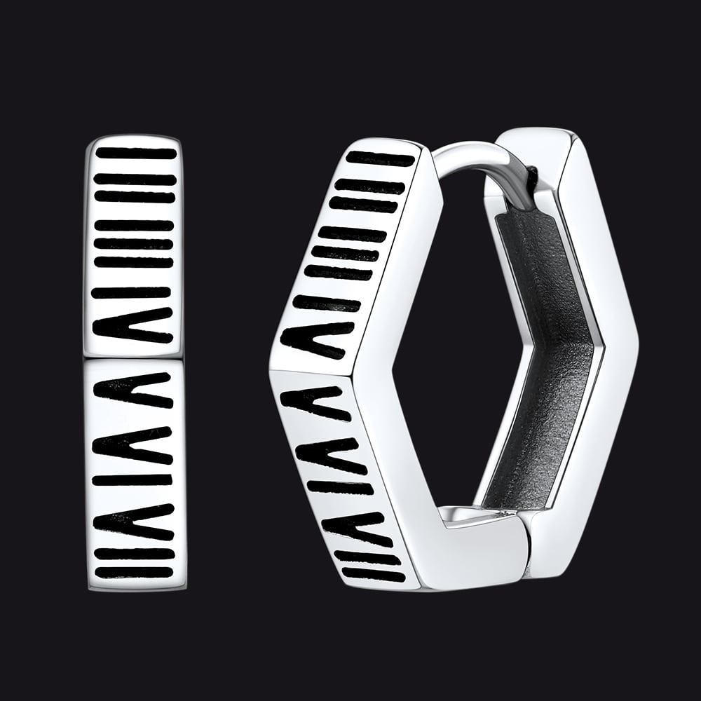 Roman Numerals Hexagon Hoop Earrings for