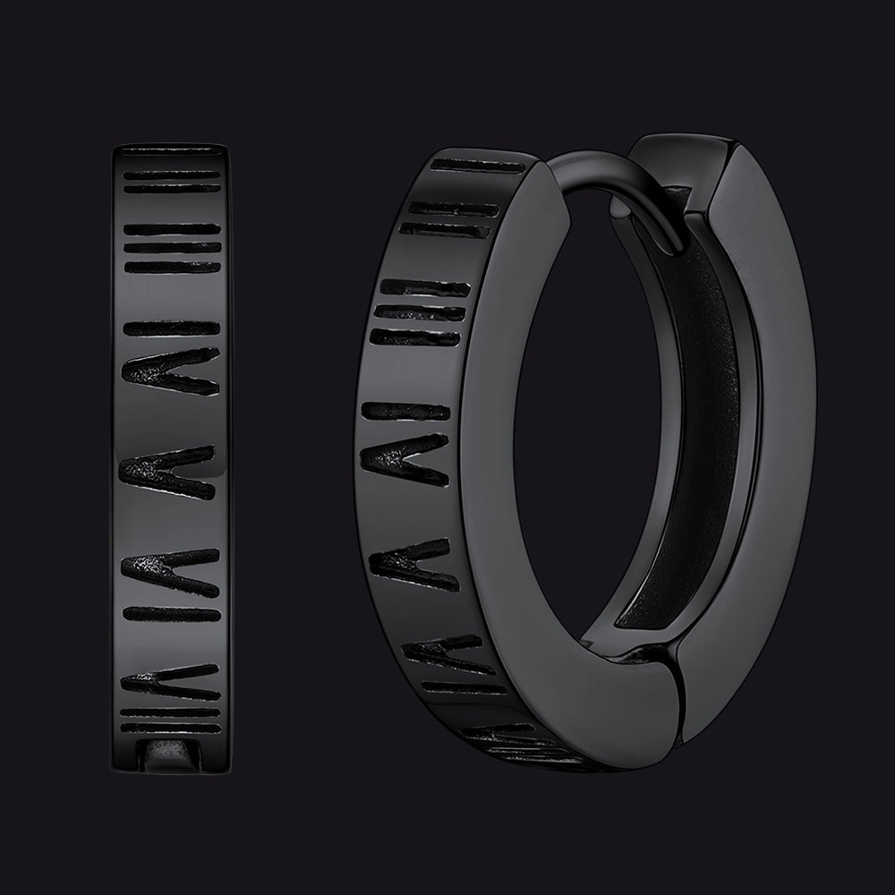 Roman Numerals Hoop Huggie Earrings for