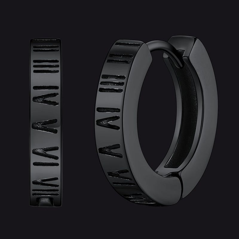 Roman Numerals Hoop Huggie Earrings for