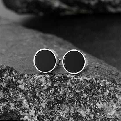 Roman Numerals Black Onyx Stud Earrings in Sterling Silver for