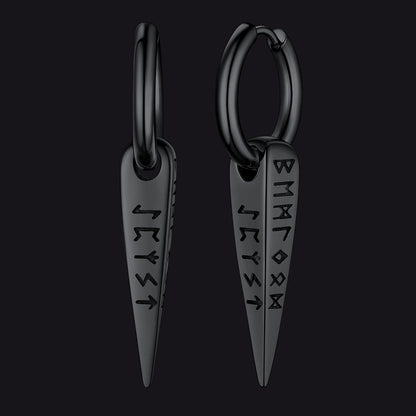 Norse Viking Runes Dangle Hoop Earrings for