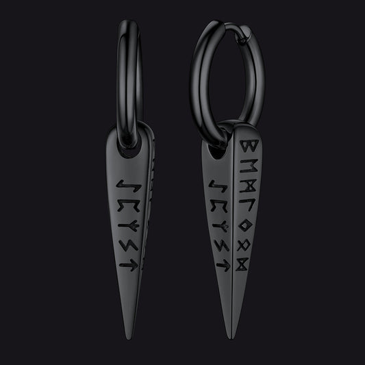 Norse Viking Runes Dangle Hoop Earrings for