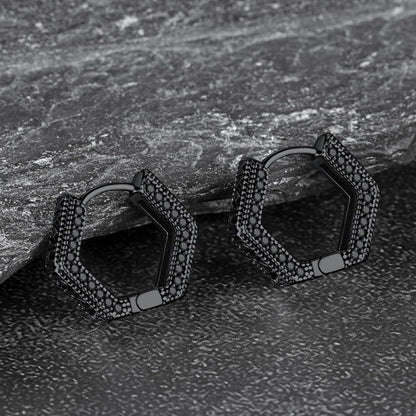 Viking Runes Hexagon Huggie Hoop Earrings for