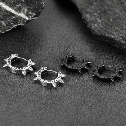 Sterling Silver Rivet Hoop Earrings With Viking Runes for