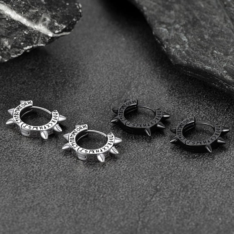 Sterling Silver Rivet Hoop Earrings With Viking Runes for