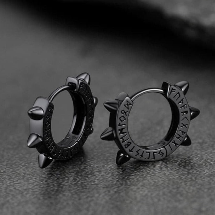 Sterling Silver Rivet Hoop Earrings With Viking Runes for
