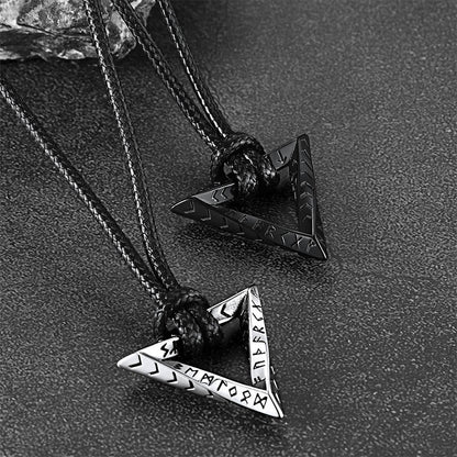Viking Rune Mobius Triangle Pendant Necklace With Leather Chain