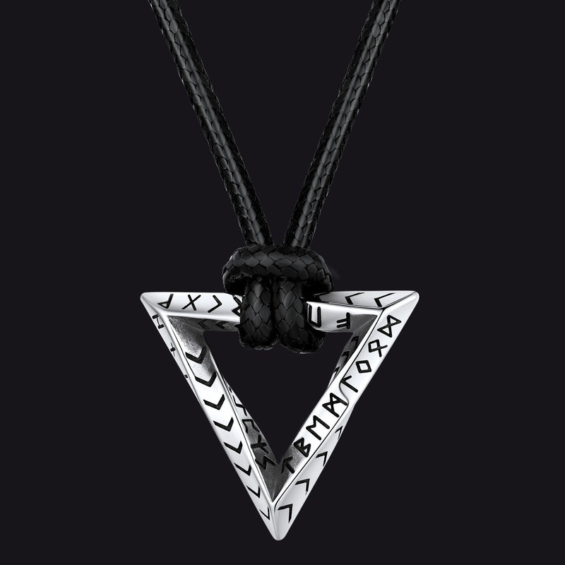 Viking Rune Mobius Triangle Pendant Necklace With Leather Chain