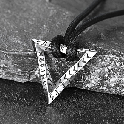 Viking Rune Mobius Triangle Pendant Necklace With Leather Chain