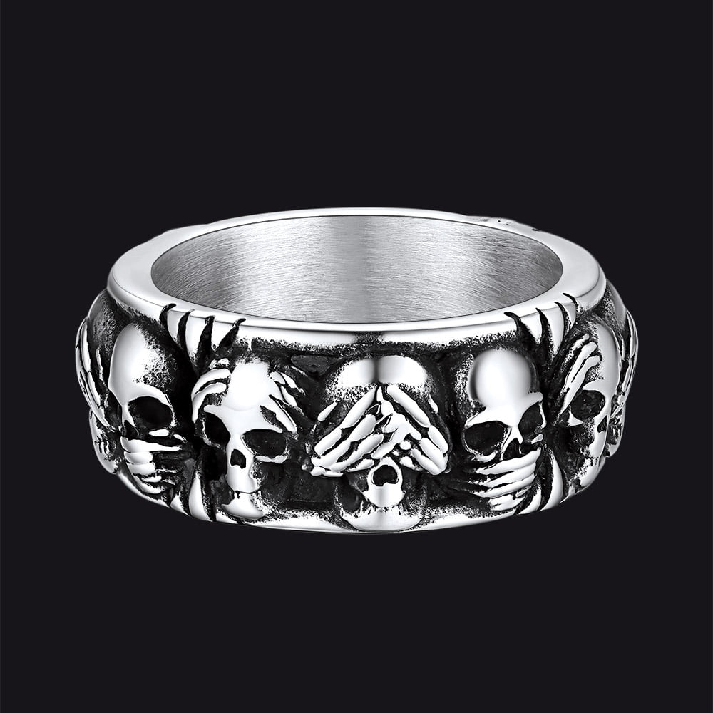 Gothic Punk Biker Skull Ring See No Evil Stainless Steel