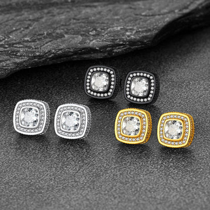 6mm Cushion Cut Diamond Halo Stud Earrings in Sterling Silver