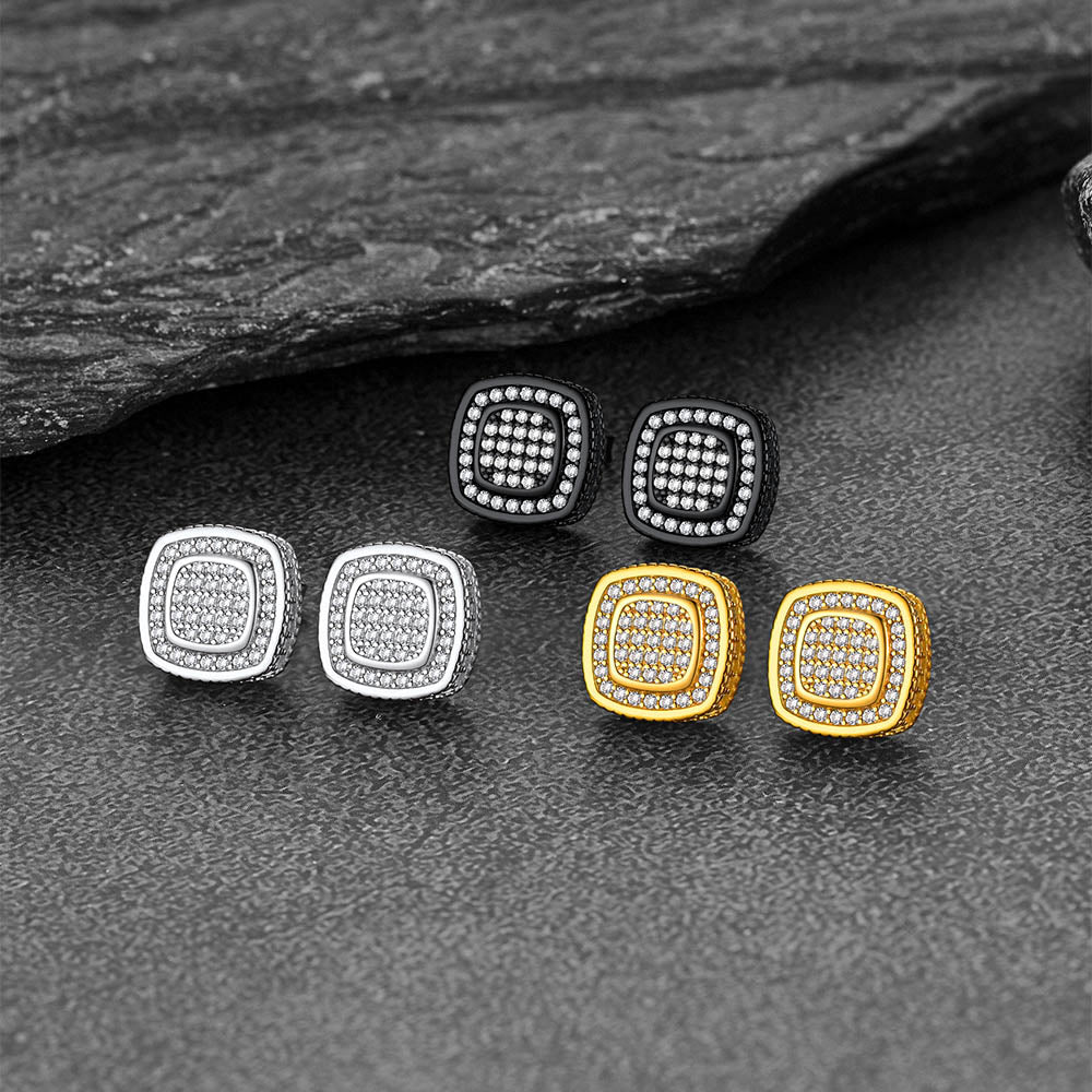 Sterling Silver Cushion Cut Diamond Stud Earrings for