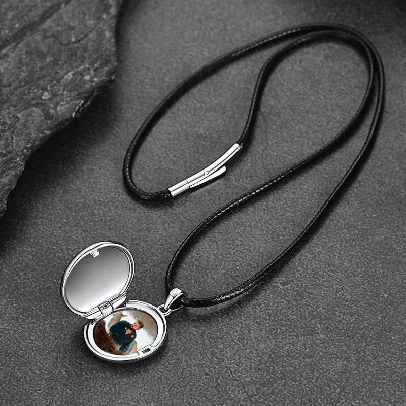 Personalized Viking Valknut Photo Locket Pendant With Leather Necklace