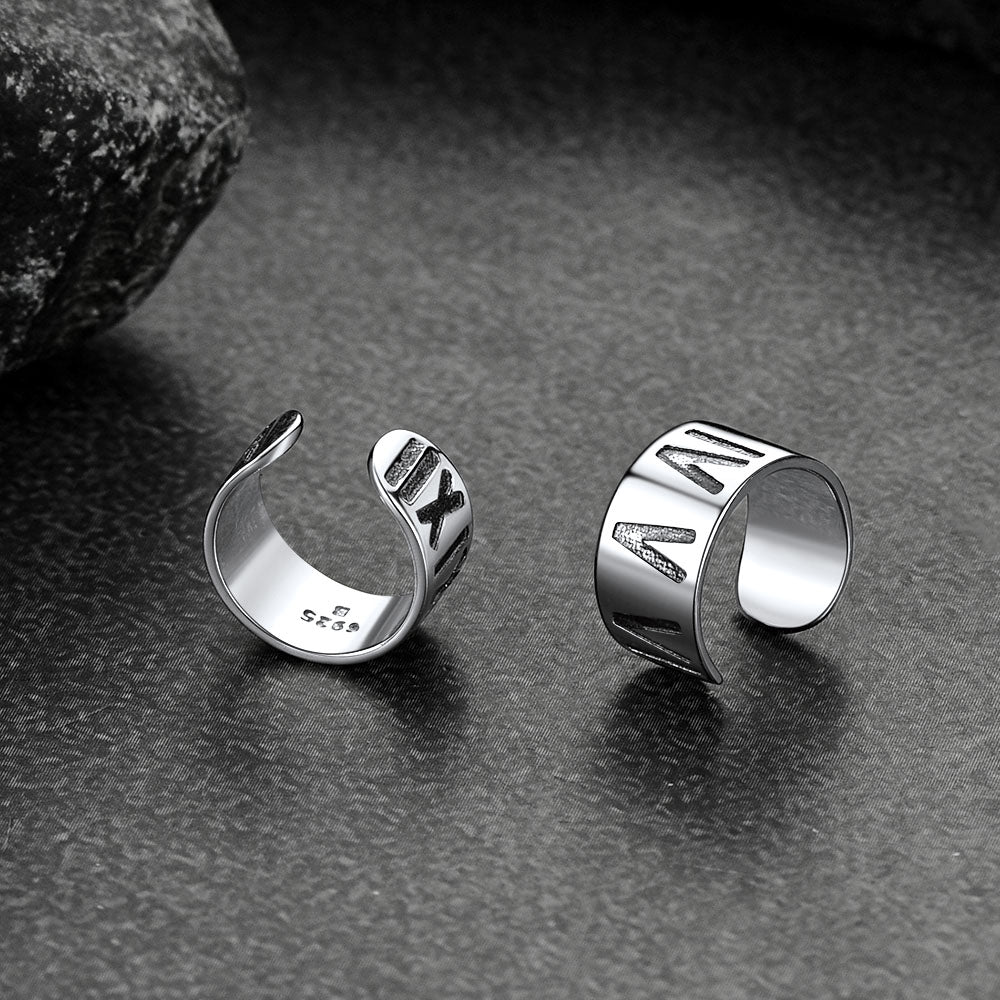 Sterling Silver Roman Numerals Non Pierced Ear Cuff Earrings Clip for