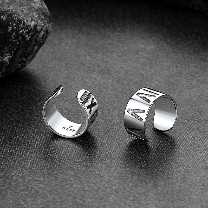 Sterling Silver Roman Numerals Non Pierced Ear Cuff Earrings Clip for