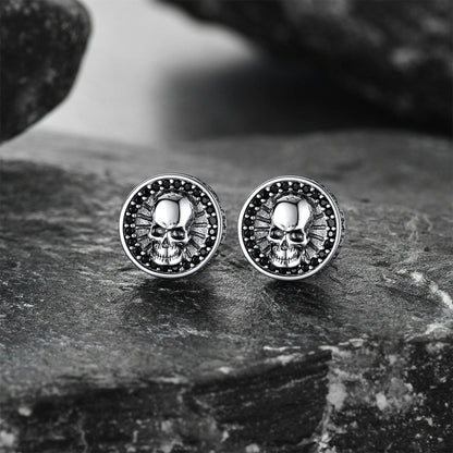 Skull Stud Earrings With Runes in Sterling Silver