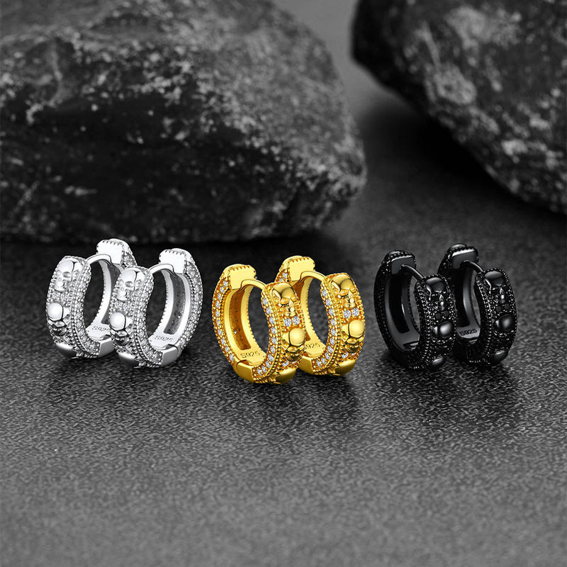Cubic Zirconia Skull Huggie Hoop Earrings for