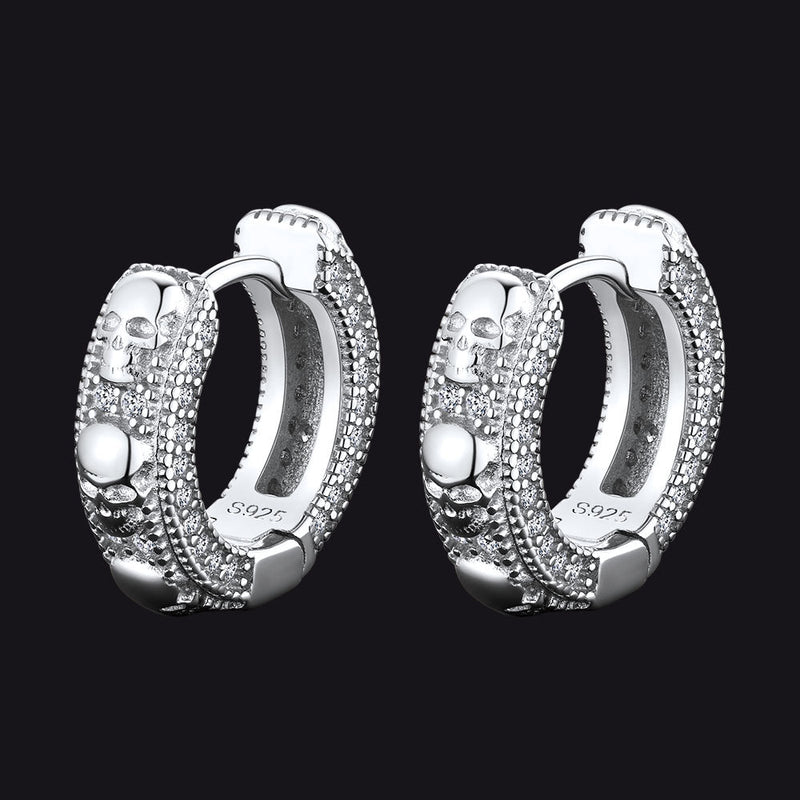 Cubic Zirconia Skull Huggie Hoop Earrings for