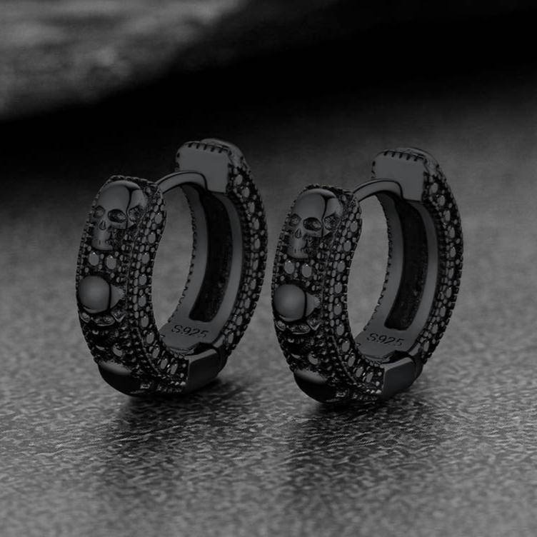 Cubic Zirconia Skull Huggie Hoop Earrings for