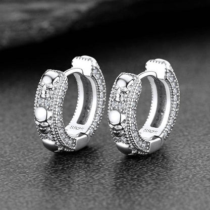 Cubic Zirconia Skull Huggie Hoop Earrings for