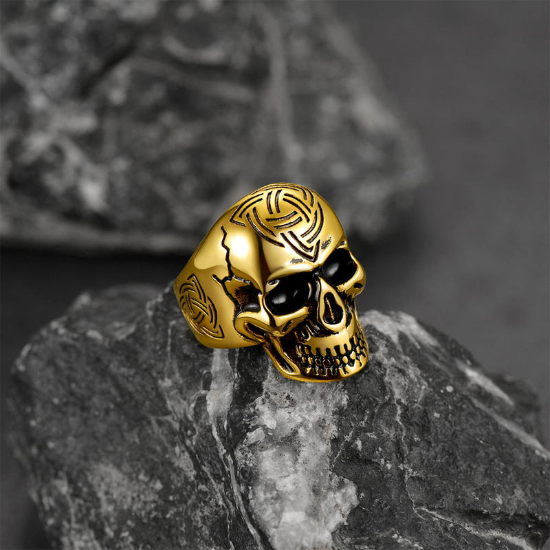 Gothic Skull Ring for With Viking Celtic Triquetra