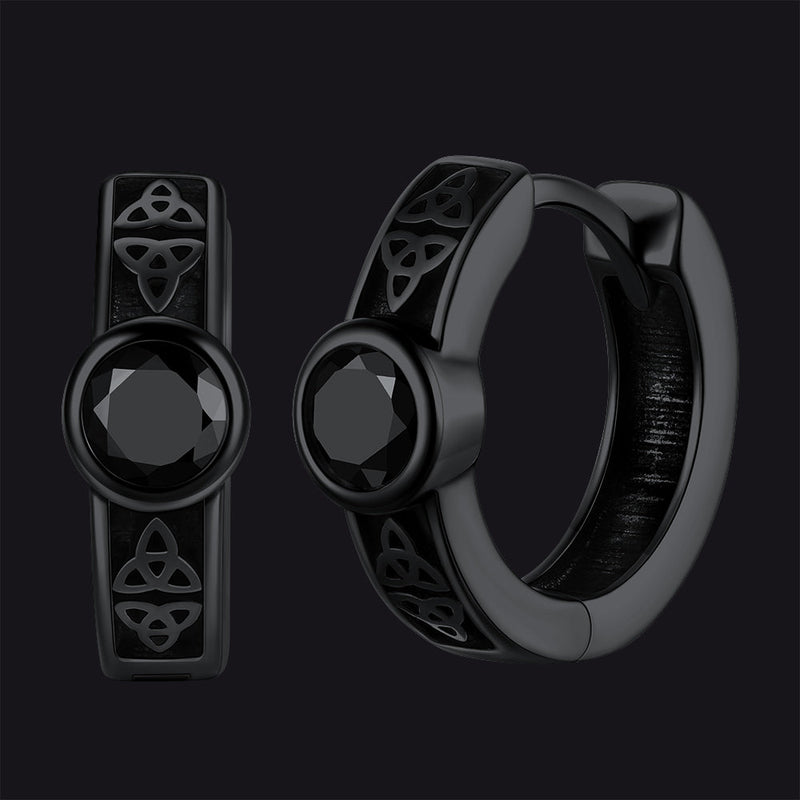 Black Onyx Celtic Knot Huggie Hoop Earrings for
