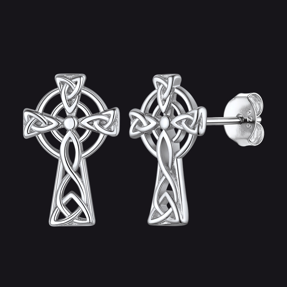 Silver Celtic Cross Stud Earrings for