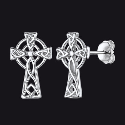 Silver Celtic Cross Stud Earrings for