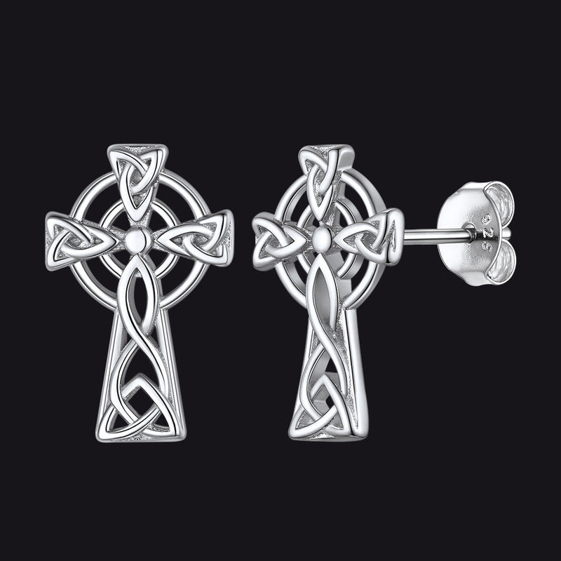 Silver Celtic Cross Stud Earrings for